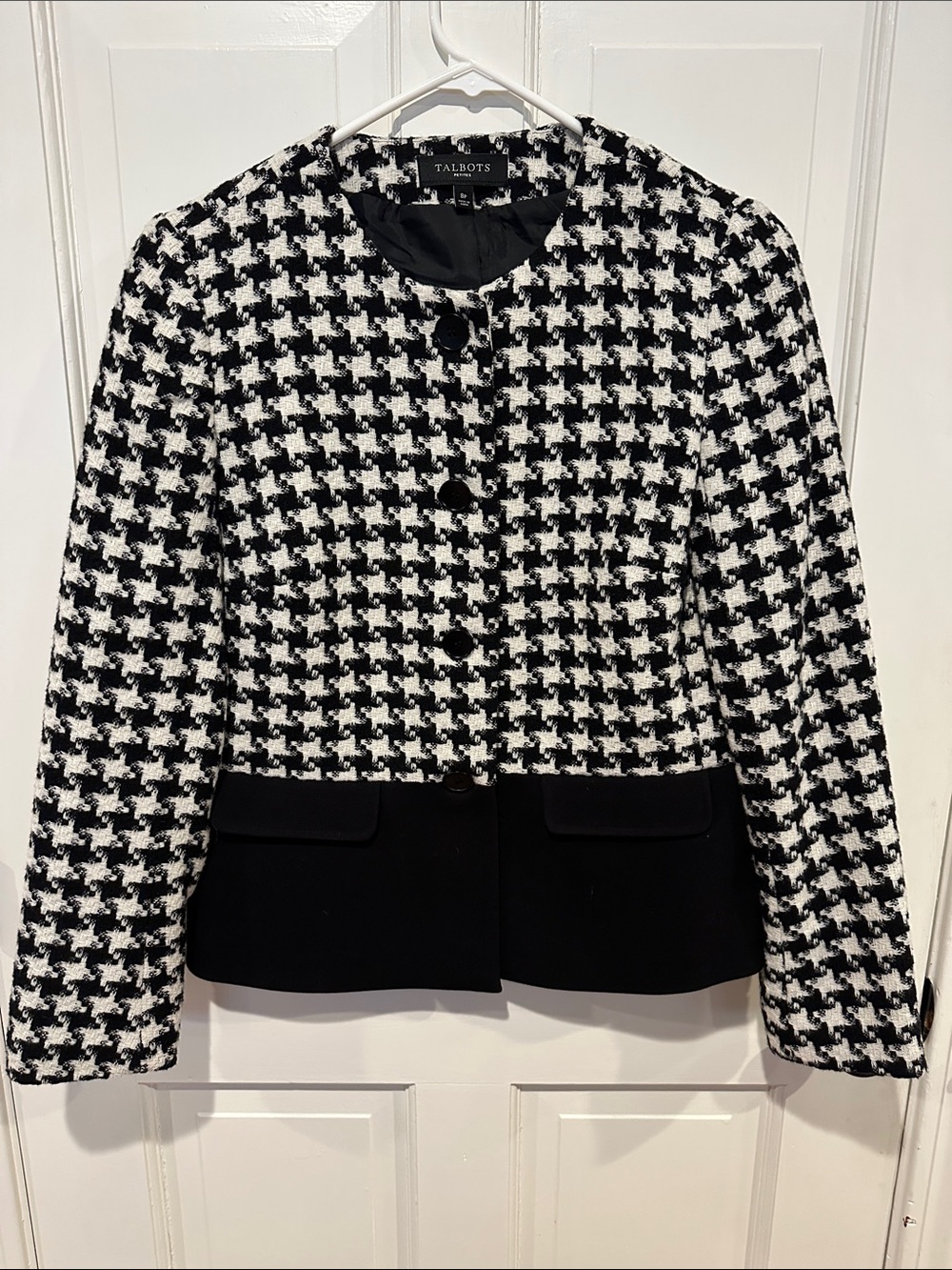 Talbots Black & White Houndstooth Cropped Blazer